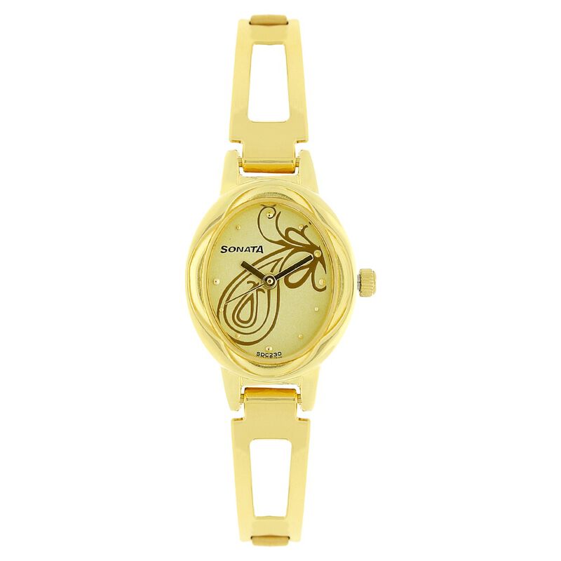 Sonata Quartz Analog Champagne Dial Stainless Steel Strap Watch for Women