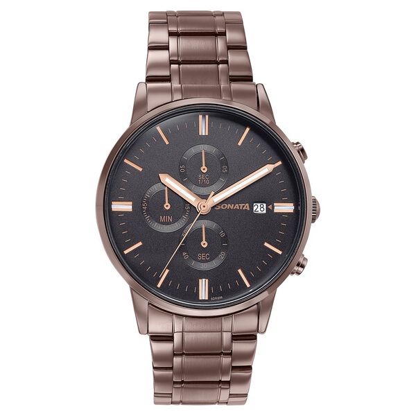 Sonata Wedding Edit Quartz Multifunction Black Dial Stainless Steel Strap Watch For Men - image number 0