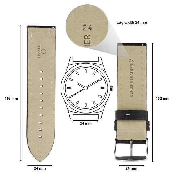 24 mm Black Genuine Leather Strap for Men - image number 1