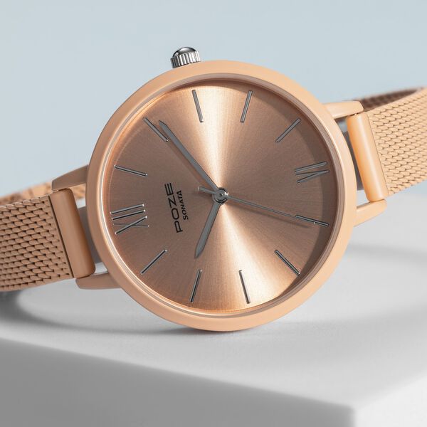 Sonata Poze Quartz Analog Beige Dial Mesh Strap Watch for Women - image number 0