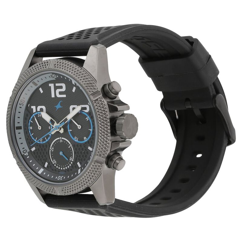 Fastrack Loopholes Quartz Multifunction Black Dial Silicone Strap Watch for Guys - image number 1