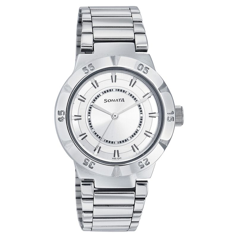 Sonata Quartz Analog Silver Dial Stainless Steel Strap Watch for Men