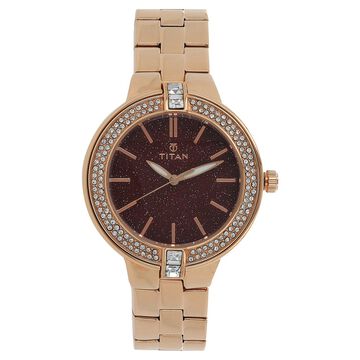 Titan Quartz Analog Red Dial Stainless Steel Strap Watch for Women