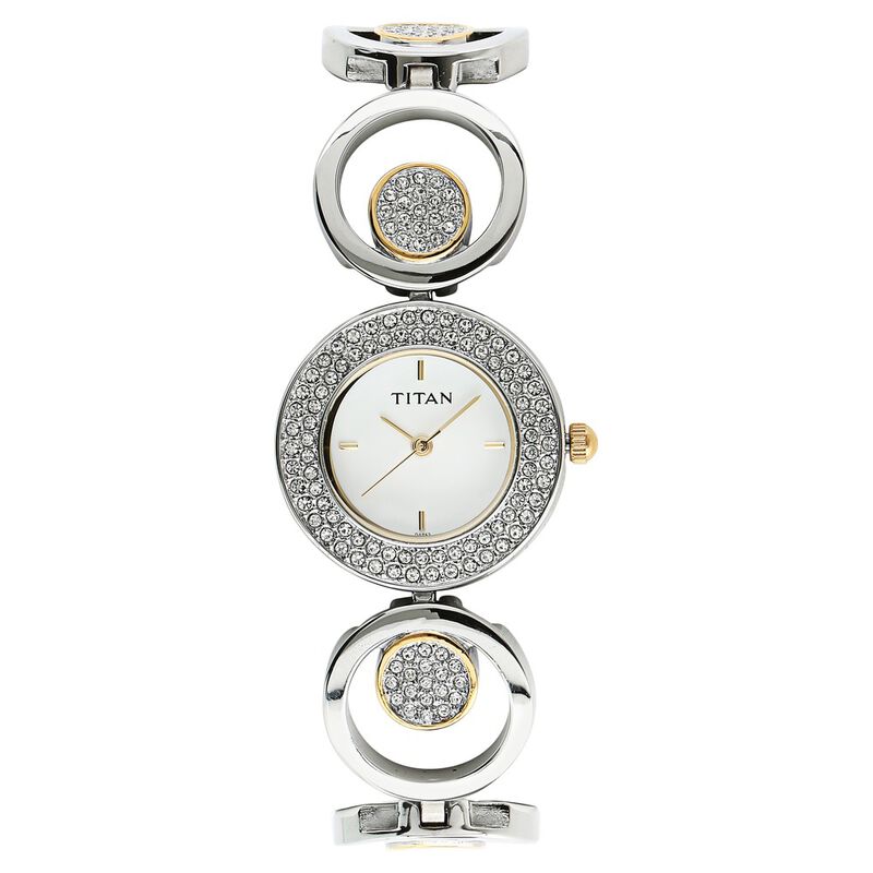 Titan Quartz Analog White Dial Stainless Steel Strap Watch for Women