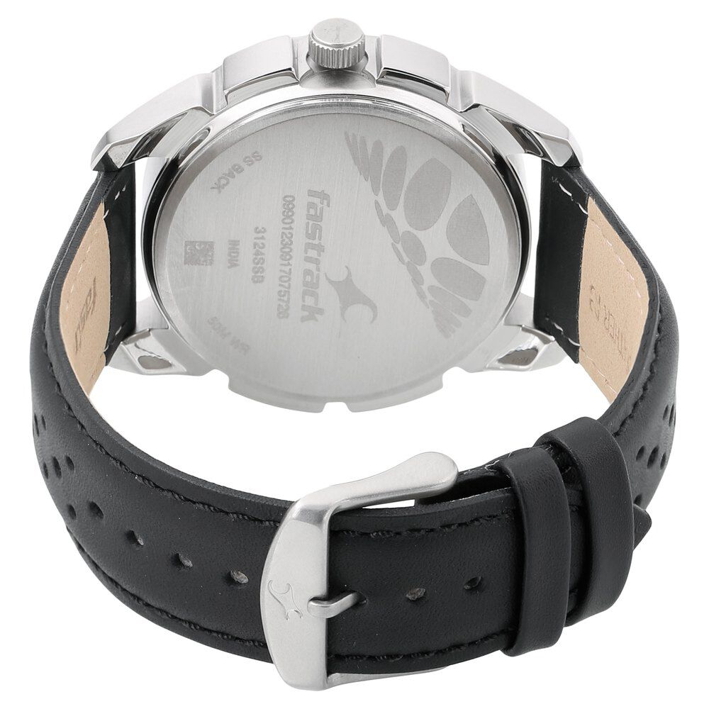 Loopholes black dial leather strap watch sale
