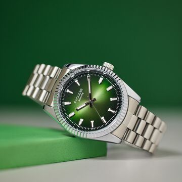 Sonata Poze Quartz Analog Green Dial Silver Color Metal Strap Watch For Men