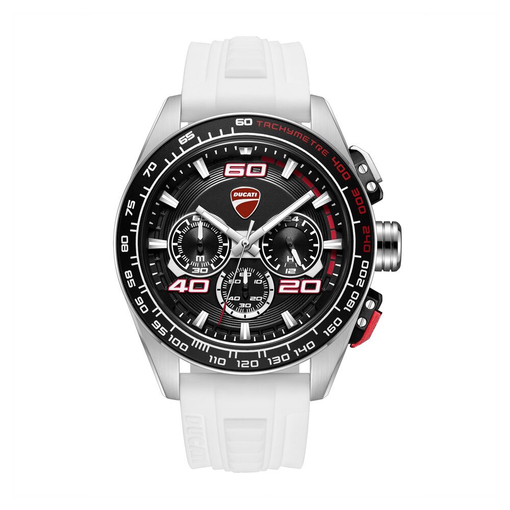 Ducati Quartz Chronograph Black Dial White Silicone Strap Watch For Men-picture-40