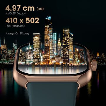 Titan Smart Watch with 4.97 CM Super AMOLED Display | 410 x 502 Pixel Resolution | AI Voice Assistant | Multiple Menu Styles With Teal Strap