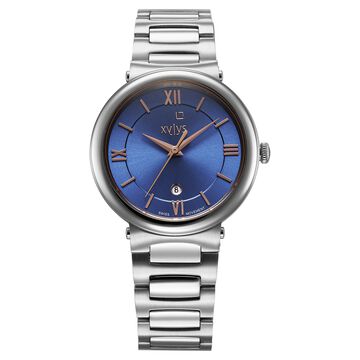 Xylys Quartz Analog with Date Blue Dial Silver Stainless Steel Strap Watch For Women