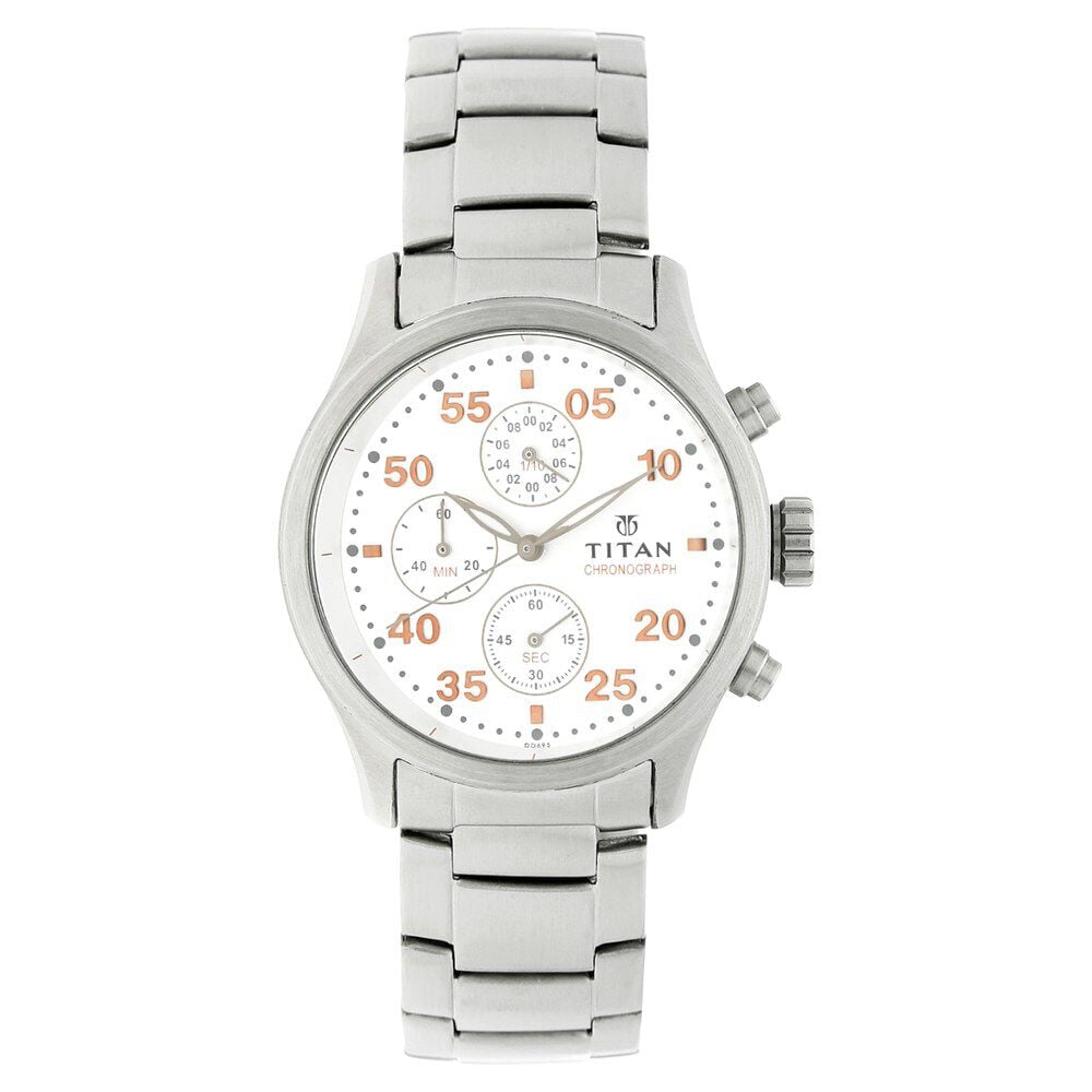 Buy Online Titan Quartz Chronograph Silver Dial Stainless Steel Strap Watch for Men 1634sm01 Titan
