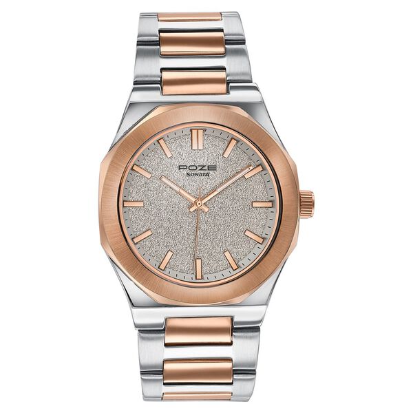 Sonata Poze Quartz Analog Beige Dial Two Toned Colour Stainless Steel Strap Watch For Men - image number 2