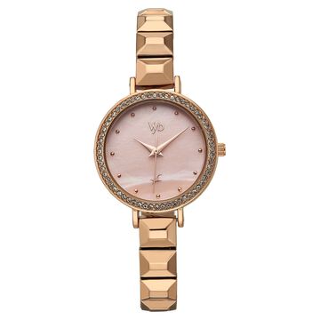 Vyb Enigma By Fastrack Quartz Analog Pink Dial Rose Gold Metal Strap Watch For Girls