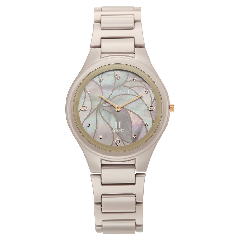 Edge Tessel Quartz Analog Beige Dial Beige Ceramic Strap Watch For Women-image-24