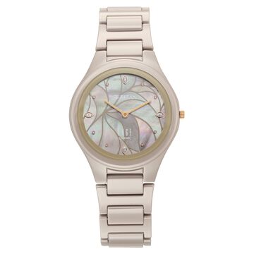 Edge Tessel Quartz Analog Beige Dial Beige Ceramic Strap Watch For Women