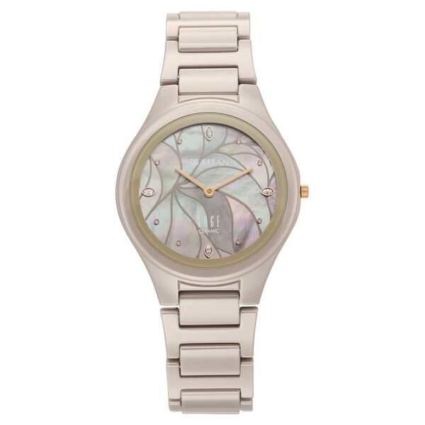 Edge Tessel Quartz Analog Beige Dial Beige Ceramic Strap Watch For Women - image number 0