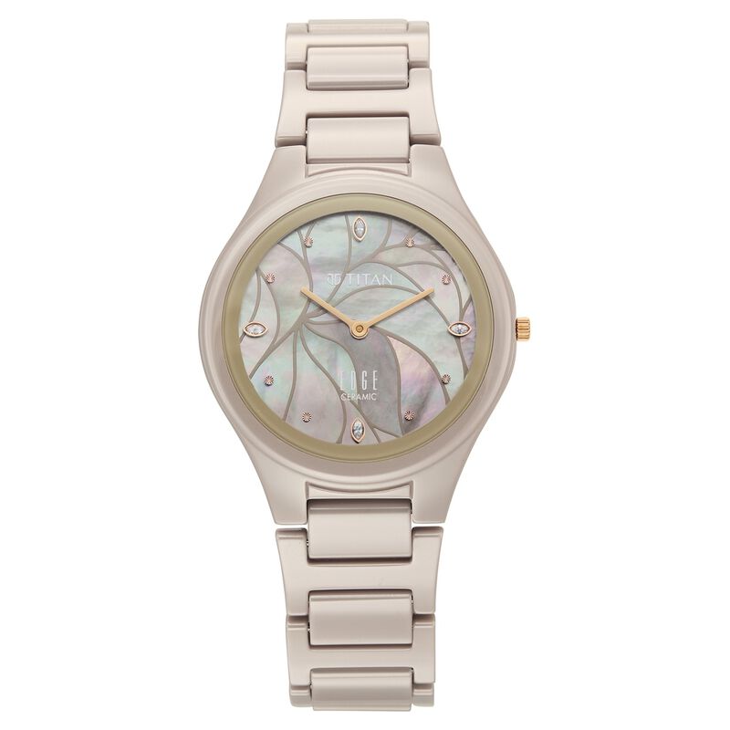 Edge Tessel Quartz Analog Beige Dial Beige Ceramic Strap Watch For Women