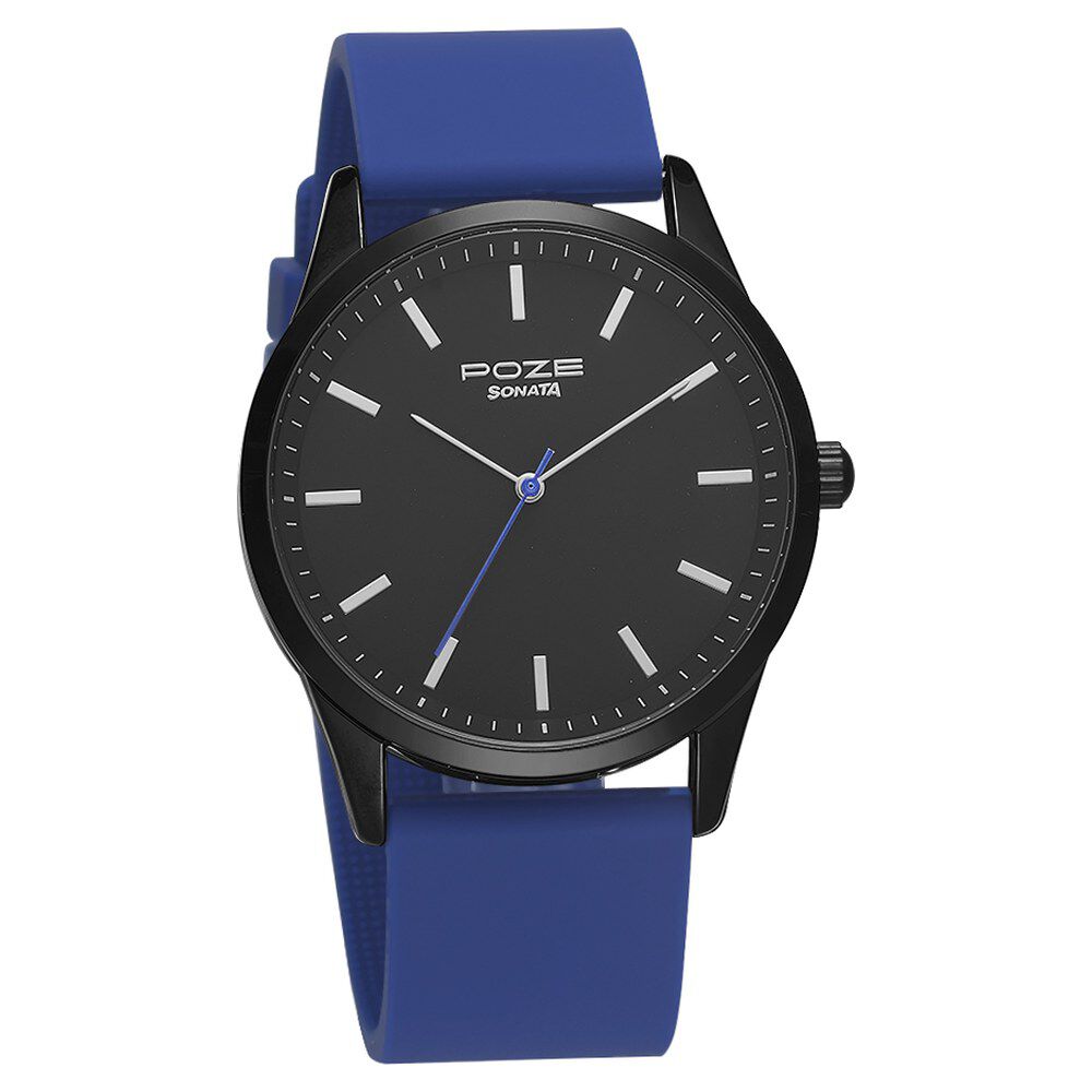 Buy Online Poze by Sonata Quartz Analog Black Dial Silicone Strap Watch for Men sp70019np02w Titan