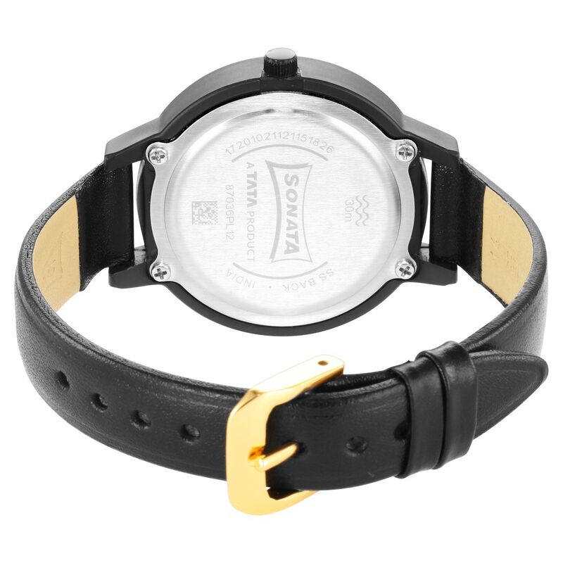 Sonata Pop Black Dial Women Watch With Leather Strap - image number 3