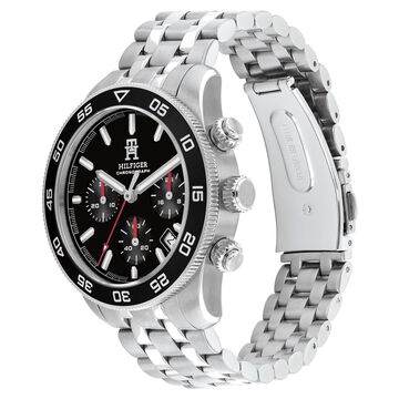 Tommy Hilfiger Quartz Chronograph Black Dial Silver Stainless Steel Strap Watch For Men
