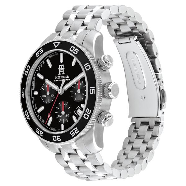 Tommy Hilfiger Quartz Chronograph Black Dial Silver Stainless Steel Strap Watch For Men - image number 1