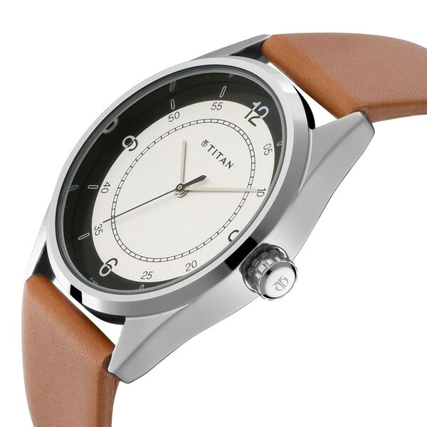 Titan Quartz Analog White Dial Leather Strap Watch for Men - image number 1