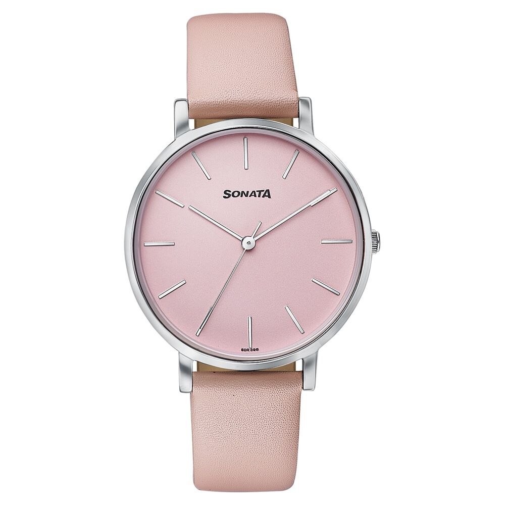 Buy Online Sonata Pastel Play Quartz Analog Pink Dial Leather