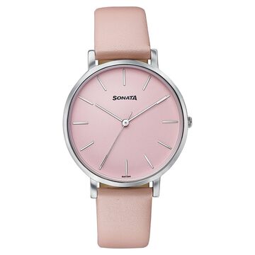 Sonata Pastel Play Quartz Analog Pink Dial Leather Strap Watch For Women