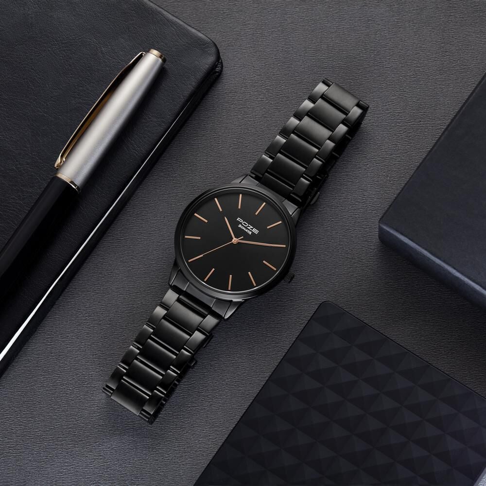 Sonata Poze Quartz Analog Black Dial Black Color Stainless Steel Strap Watch For Men