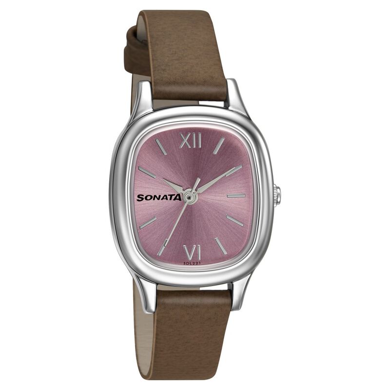 Sonata Workwear Pink Dial Women Watch With Leather Strap