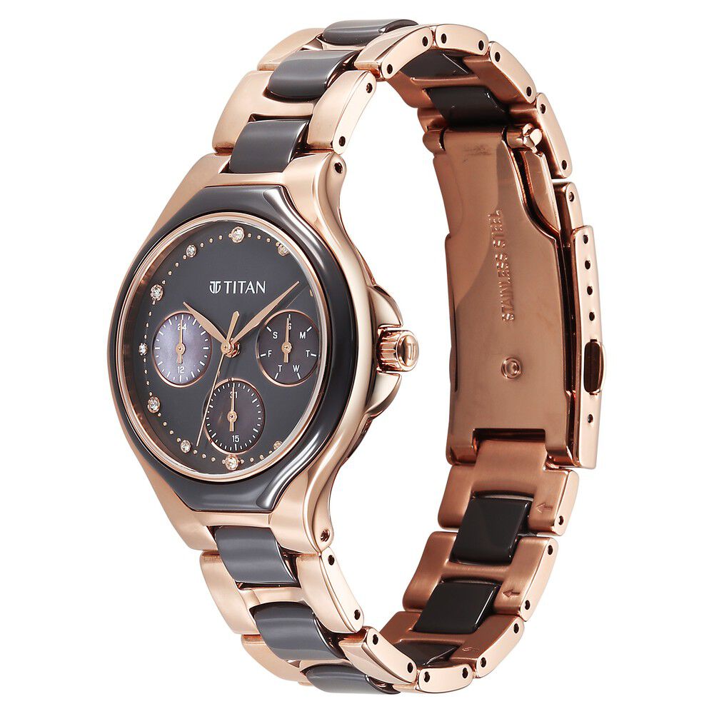 Buy Online Titan Glamour Quartz Multifunction Grey Dial Two Toned