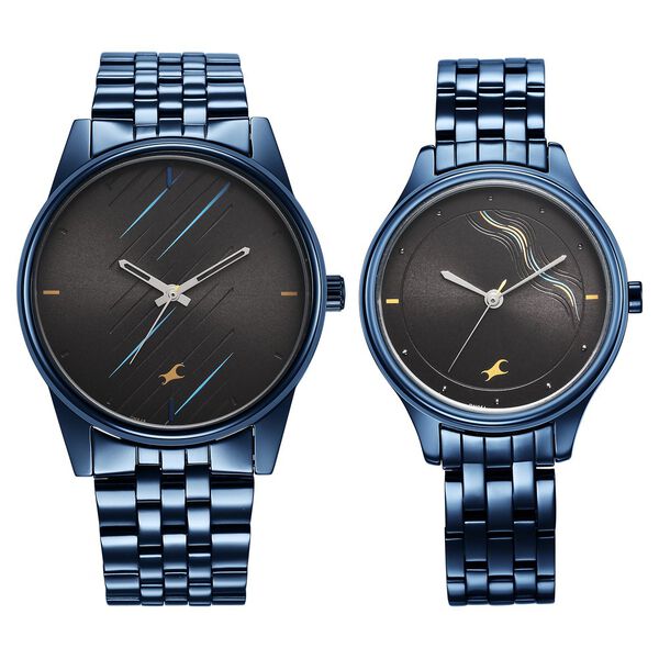 Fastrack Mixmatched Quartz Analog Black Dial Blue Stainless Steel Strap Watch for Couple - image number 0