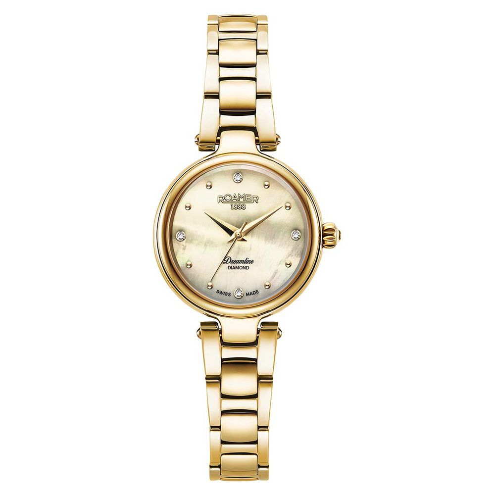 Roamer Dreamline Diamond Quartz Analog Champagne Mother of Pearl Dial Golden Stainless Steel Strap Watch For Women-picture-16