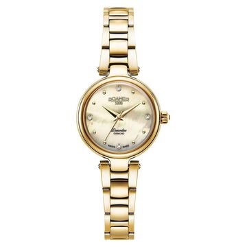 Roamer Dreamline Diamond Quartz Analog Champagne Mother of Pearl Dial Golden Stainless Steel Strap Watch For Women