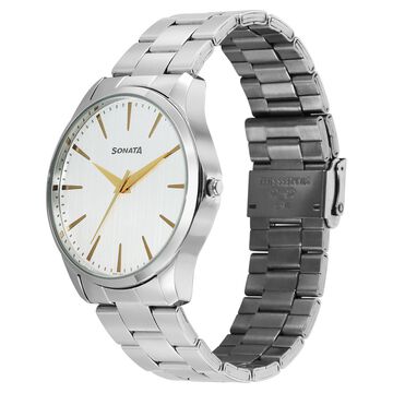 Sonata Traditional Essentials Quartz Analog Silver Dial Silver Metal Strap Watch For Men