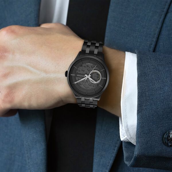Titan Metal Mechanicals Black Dial Black Stainless Steel Strap Watch for Men - image number 7