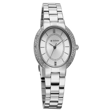 Titan Metro Quartz Analog Silver Dial Stainless Steel Strap Watch For Women