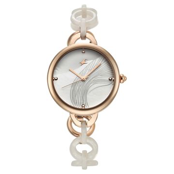Fastrack Younique Quartz Analog Mother Of Pearl Dial Acetate And Metal Strap Watch For Girls