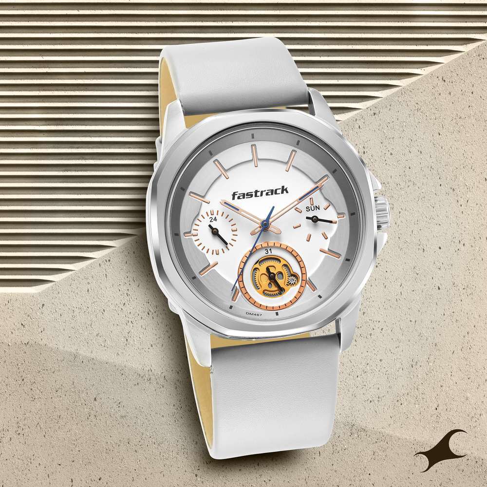 Buy Online Fastrack Exuberant Quartz Analog White Dial Leather Strap Watch for Guys 3283sl01 p Titan