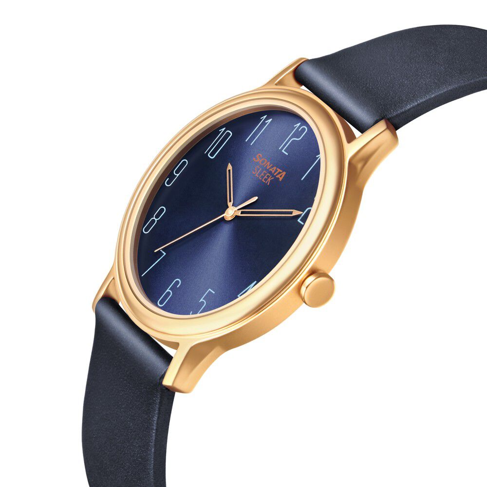 Buy Online Sonata Quartz Analog Blue Dial Leather Strap Watch for