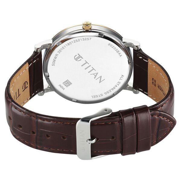 Titan Elegance Analog with Small Second and White Dial Brown Leather Strap Watch for Men - image number 5