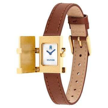 Tommy Hilfiger Quartz Analog Silver Dial Brown Leather Strap Watch For Women