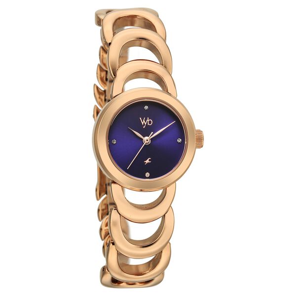 Vyb Bliss By Fastrack Quartz Analog Blue Dial Rose Gold Metal Strap Watch For Girls - image number 1
