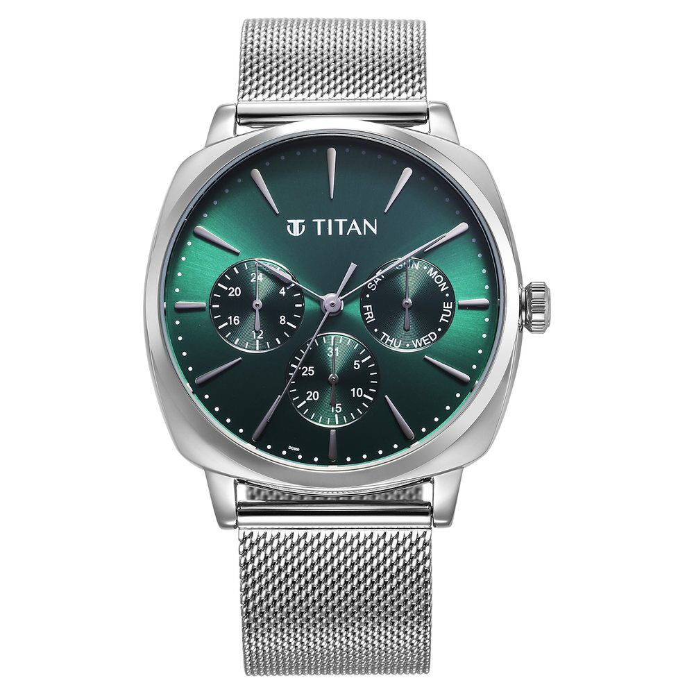 Buy Online Titan Classique Suave Quartz Green Dial Silver Stainless Steel Mesh Strap Watch for Men 90189sm01 Titan