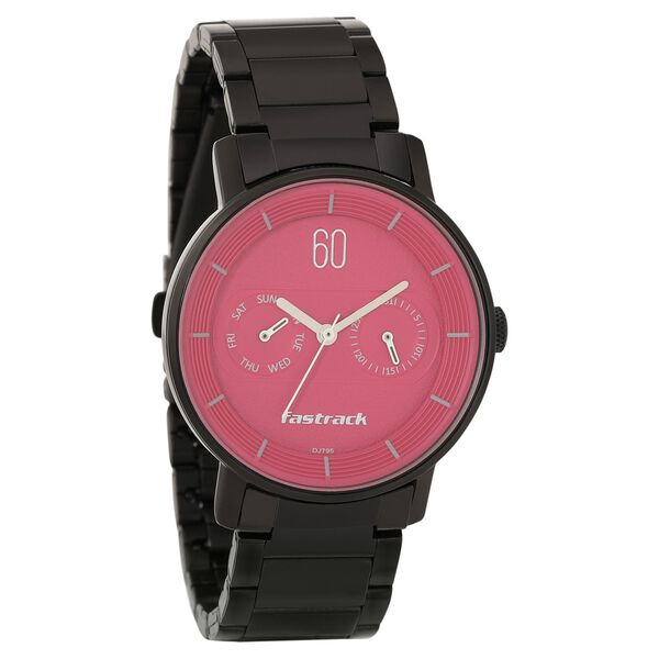 Fastrack Go Skate Quartz Analog with Day and Date Pink Dial Stainless Steel Strap Watch for Girls - image number 0