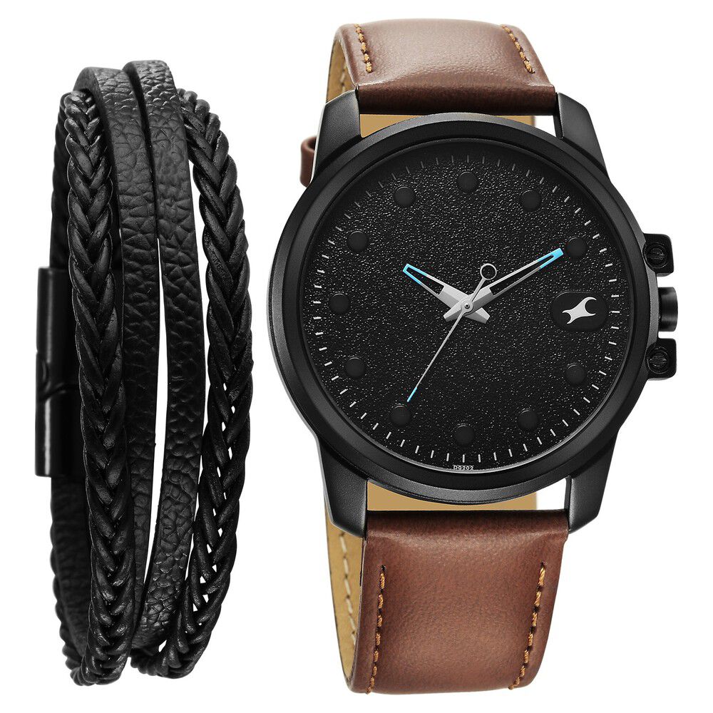 Fastrack Pulse Quartz Analog Black Dial With Tan Leather Strap Watch for Guys-picture-12