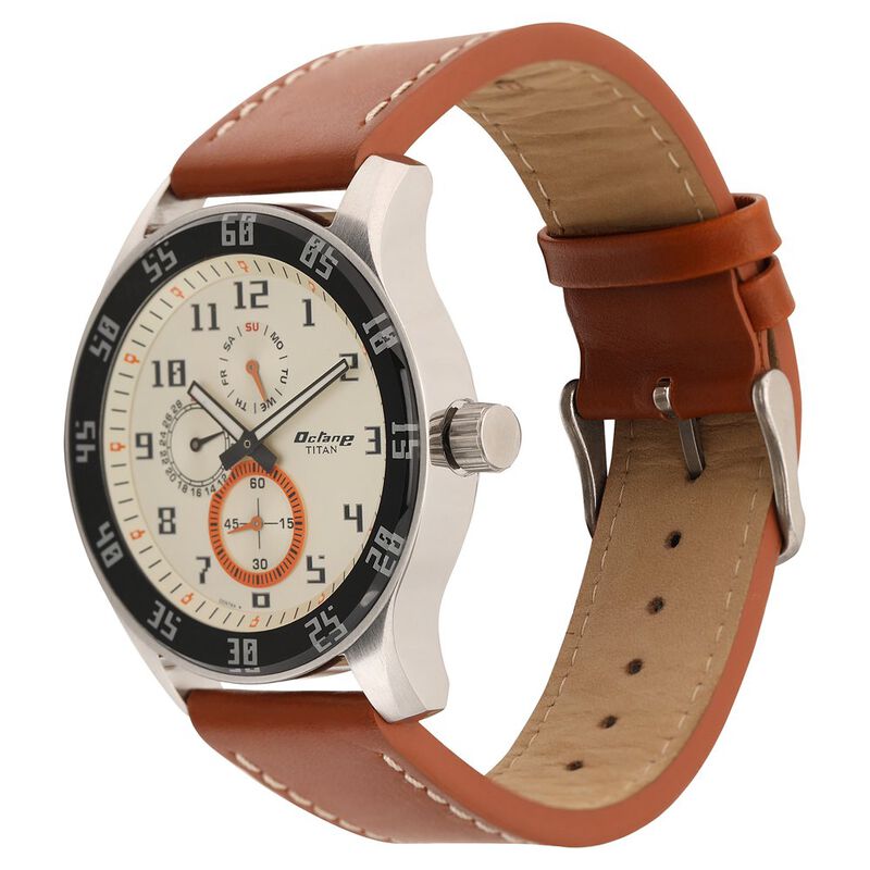 Titan Quartz Multifunction Champagne Dial Leather Strap watch for Men - image number 2