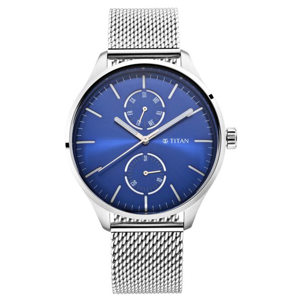 Titan Evoke Blue Dial Analog with Day and Date Stainless Steel Strap Watch for Men - image number 1