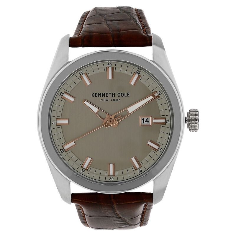 Kenneth Cole Quartz Analog Grey Dial Leather Strap Watch for Men