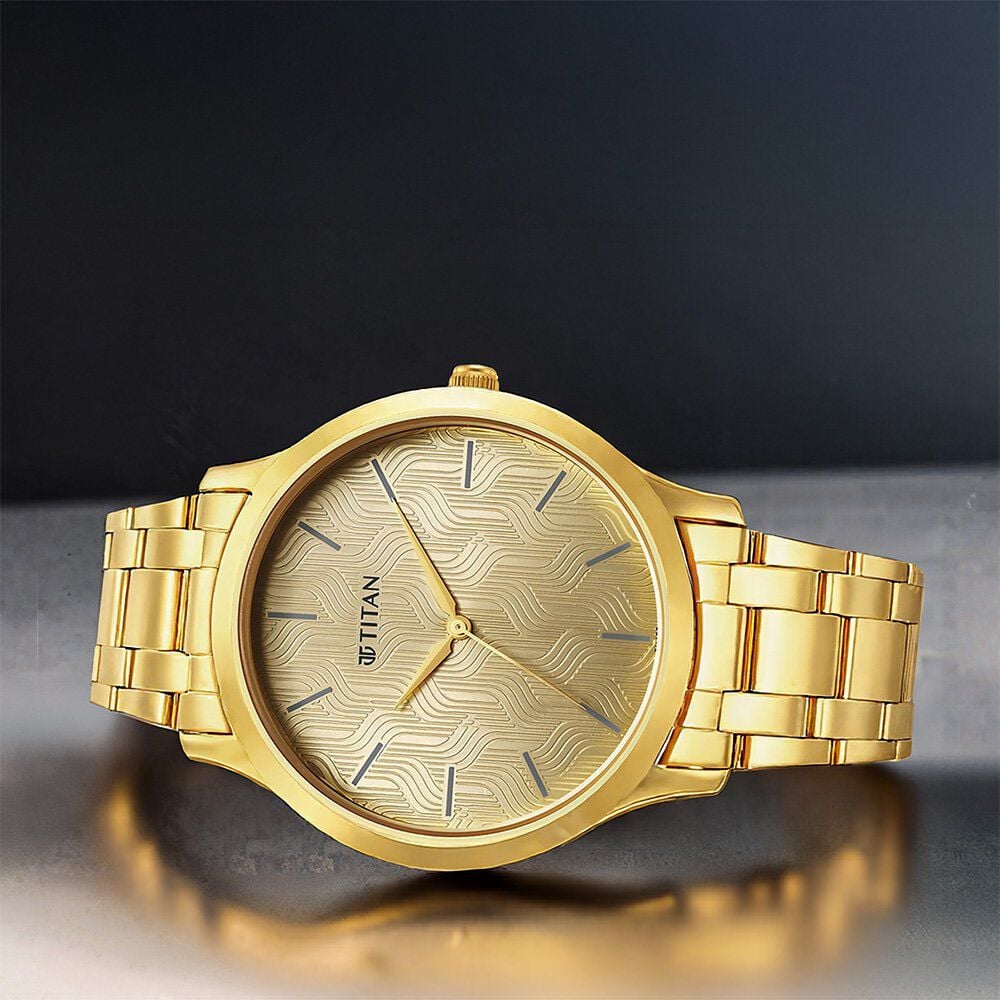 Titan Karishma Quartz Analog Champagne Round Dial Golden Stainless Steel Strap Watch For Men-image-33