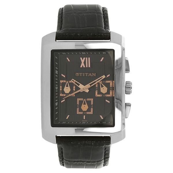 Titan Quartz Multifunction Black Dial Leather Strap Watch for Men - image number 0